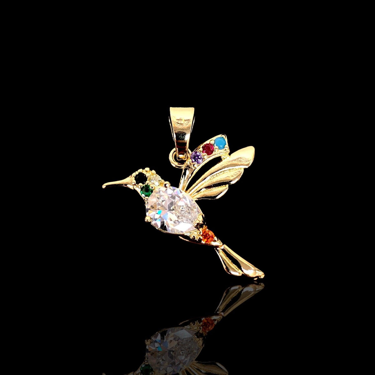 Oro Laminado Gold Filled Wild Flower Hummingbird Pendant