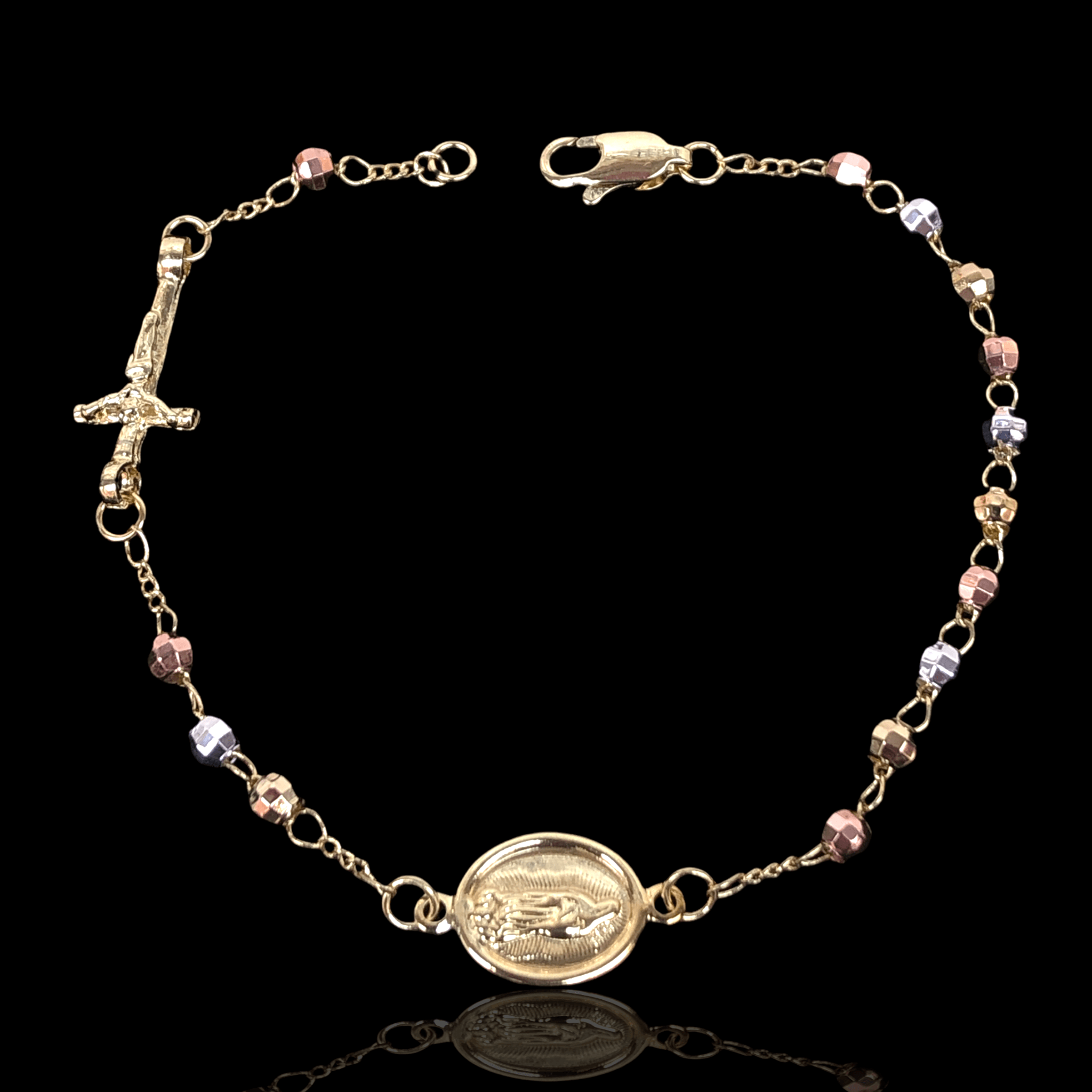 Oro Laminado Gold filled Tricolor 4mm Bead Rosary Bracelet 