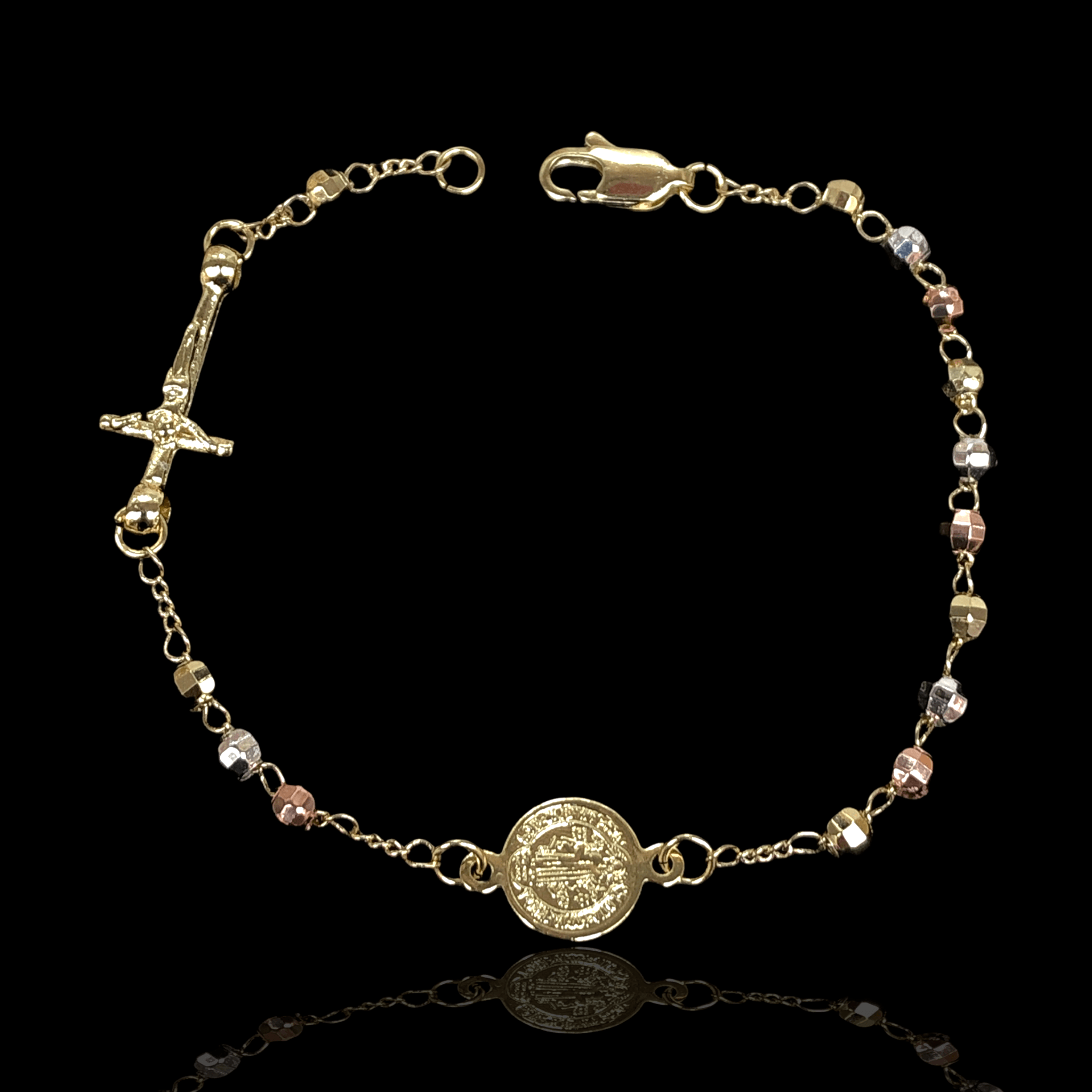 Oro Laminado Gold filled Tricolor 4mm Bead Rosary Bracelet 