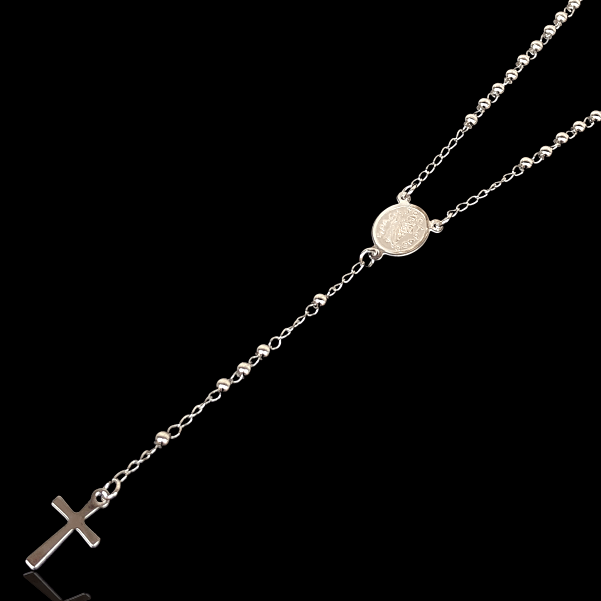 Rhodium Layered Stainless Steel 3mm Beads Rosary