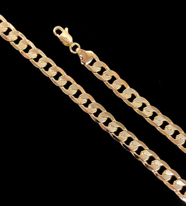 18K Gold Filled 7.5mm Cuban Chain w/ Diamond Cut (Pack of 3) -18K Gold Filled Oro Laminado CHAIN, NEW - KUANIA