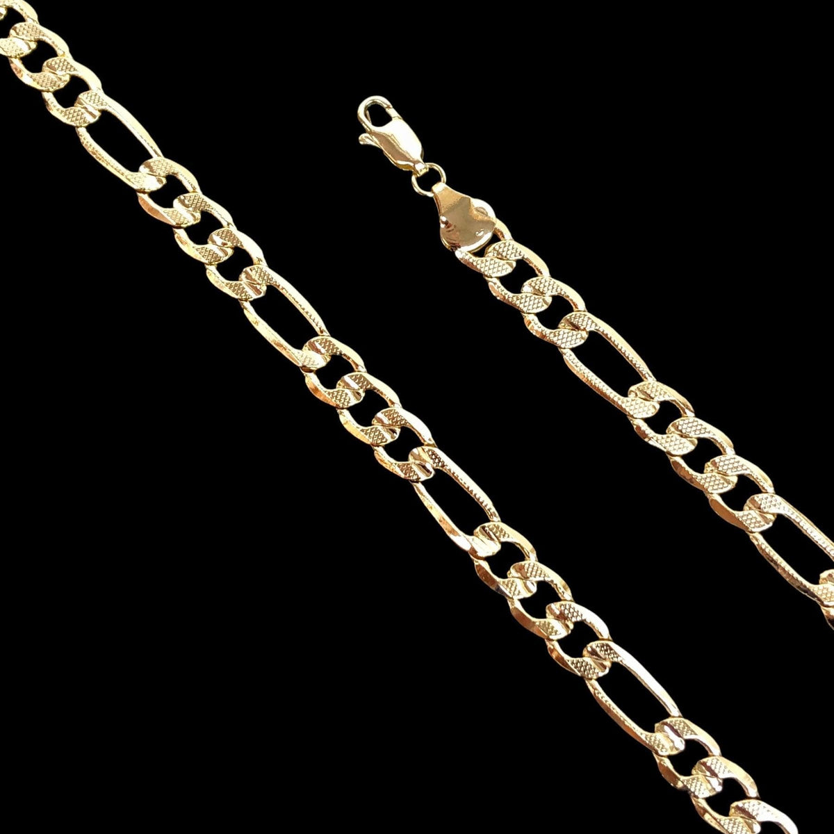 18K Gold Filled 7mm Figaro Chain w/ Diamond Cut (Pack of 3) KUANIA