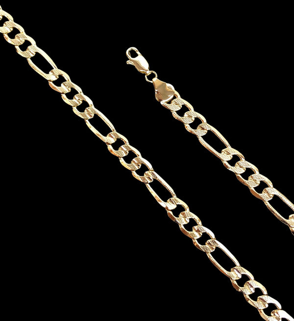 18K Gold Filled 7mm Figaro Chain w/ Diamond Cut (Pack of 3) -18K Gold Filled Oro Laminado CHAIN, NEW - KUANIA