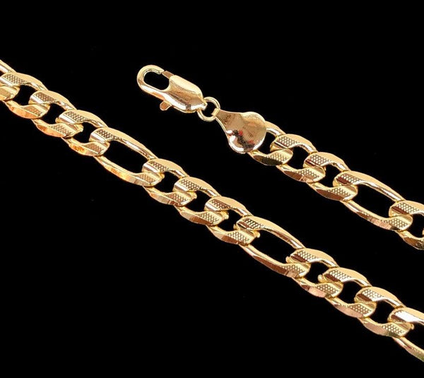 18K Gold Filled 9mm Figaro Chain w/ Diamond Cut (Pack of 2) -18K Gold Filled Oro Laminado CHAIN, NEW - KUANIA