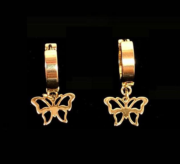 OLE 0080 -18K Gold Filled Oro Laminado DANGLE EARRINGS, EARRINGS, NEW, STAINLESS STEEL - KUANIA
