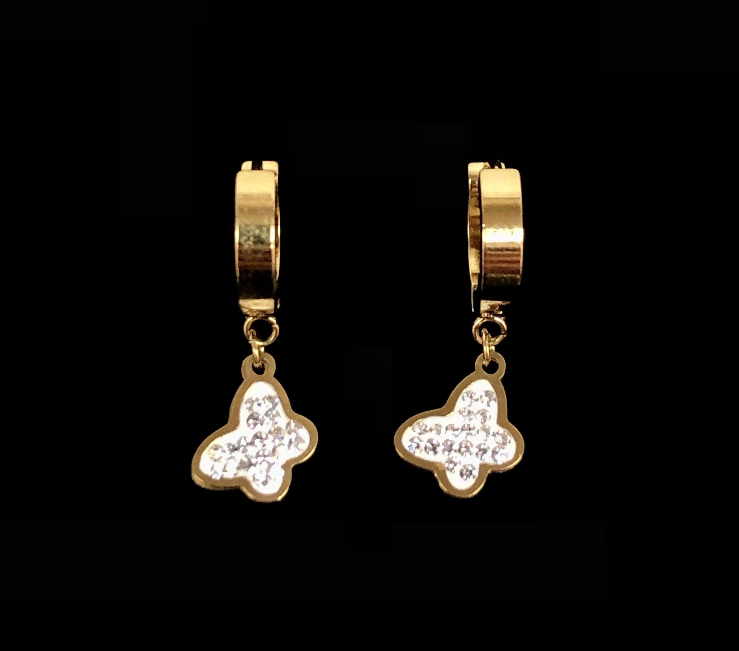 OLE 0105 -18K Gold Filled Oro Laminado DANGLE EARRINGS, EARRINGS, NEW, STAINLESS STEEL - KUANIA