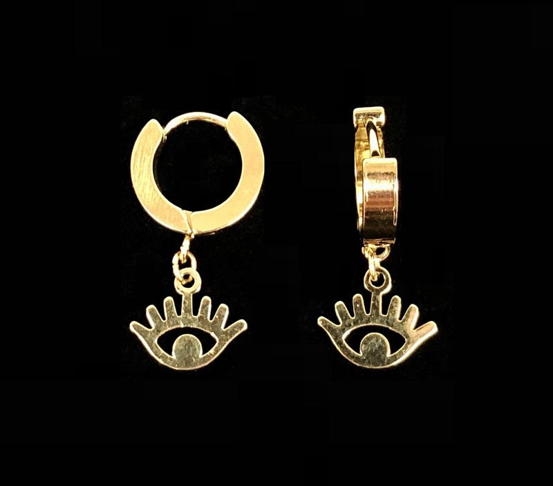OLE 0106 -18K Gold Filled Oro Laminado DANGLE EARRINGS, EARRINGS, EVIL EYE, NEW, STAINLESS STEEL - KUANIA