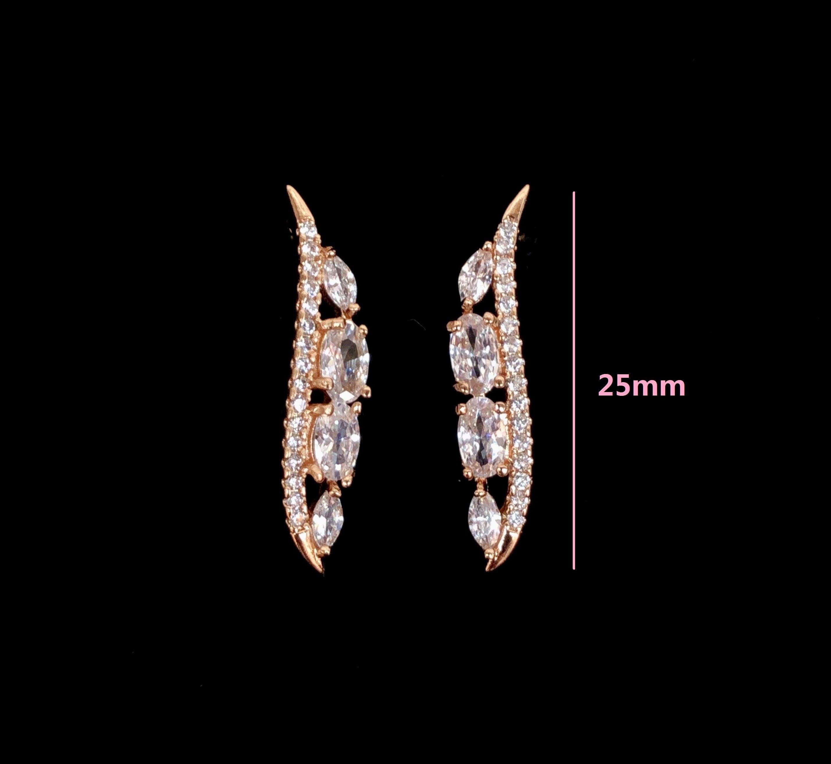 OVAL CZ WING EAR CLIMBERS -18K Gold Filled Oro Laminado EARRINGS, NEW - KUANIA